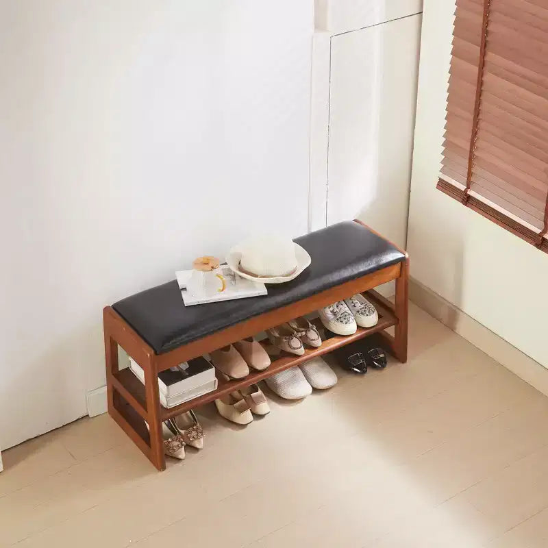 Banc range-chaussures 40 pouces avec rangement - banc d'entrée 2 niveaux avec coussin PU, organiseur d'entrée gain de place