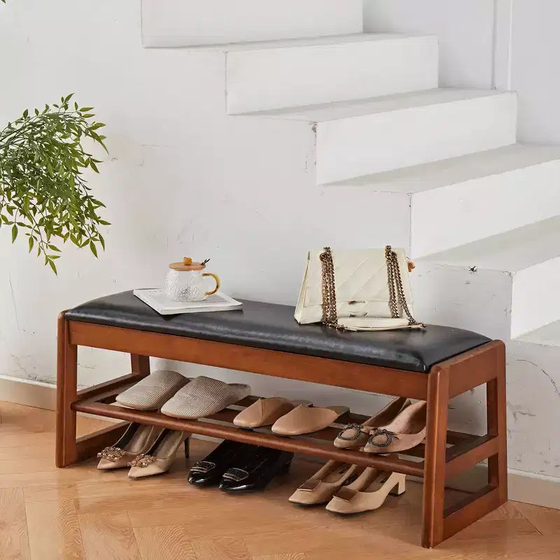 Banc range-chaussures 40 pouces avec rangement - banc d'entrée 2 niveaux avec coussin PU, organiseur d'entrée gain de place