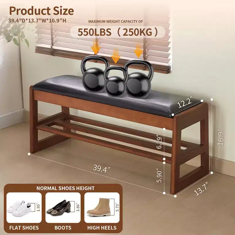 Banc range-chaussures 40 pouces avec rangement - banc d'entrée 2 niveaux avec coussin PU, organiseur d'entrée gain de place