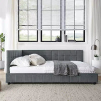 MAYEERTY Cadre de lit Full rembourré et capitonné avec dossier confortable et accoudoirs pour chambre, salon, gris