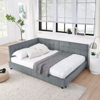 MAYEERTY Cadre de lit Full rembourré et capitonné avec dossier confortable et accoudoirs pour chambre, salon, gris