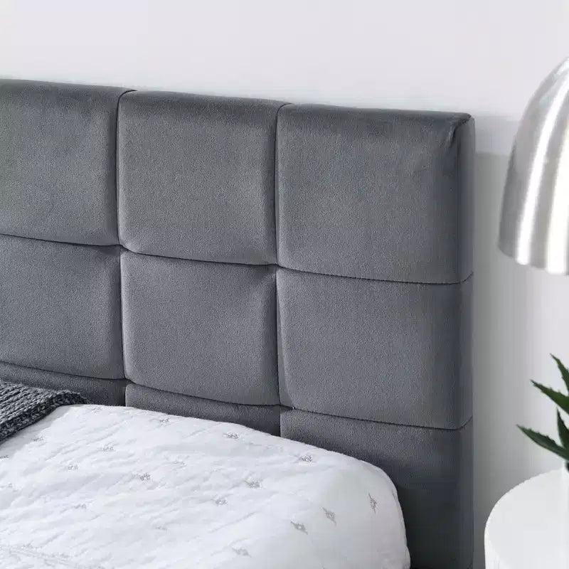 MAYEERTY Cadre de lit Full rembourré et capitonné avec dossier confortable et accoudoirs pour chambre, salon, gris