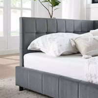 MAYEERTY Cadre de lit Full rembourré et capitonné avec dossier confortable et accoudoirs pour chambre, salon, gris