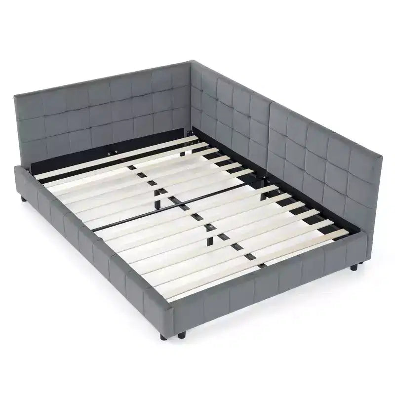MAYEERTY Cadre de lit Full rembourré et capitonné avec dossier confortable et accoudoirs pour chambre, salon, gris