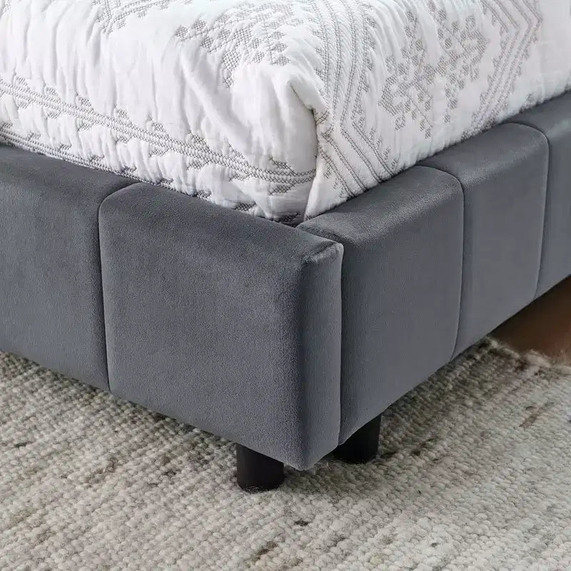 MAYEERTY Cadre de lit Full rembourré et capitonné avec dossier confortable et accoudoirs pour chambre, salon, gris
