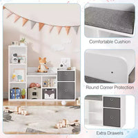 Bibliothèque pour enfants, bibliothèque maison de poupée, coin lecture avec assise, meuble organiseur de rangement 6 casiers avec tiroirs pour salle de jeux, chambre
