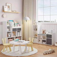 Bibliothèque pour enfants, bibliothèque maison de poupée, coin lecture avec assise, meuble organiseur de rangement 6 casiers avec tiroirs pour salle de jeux, chambre