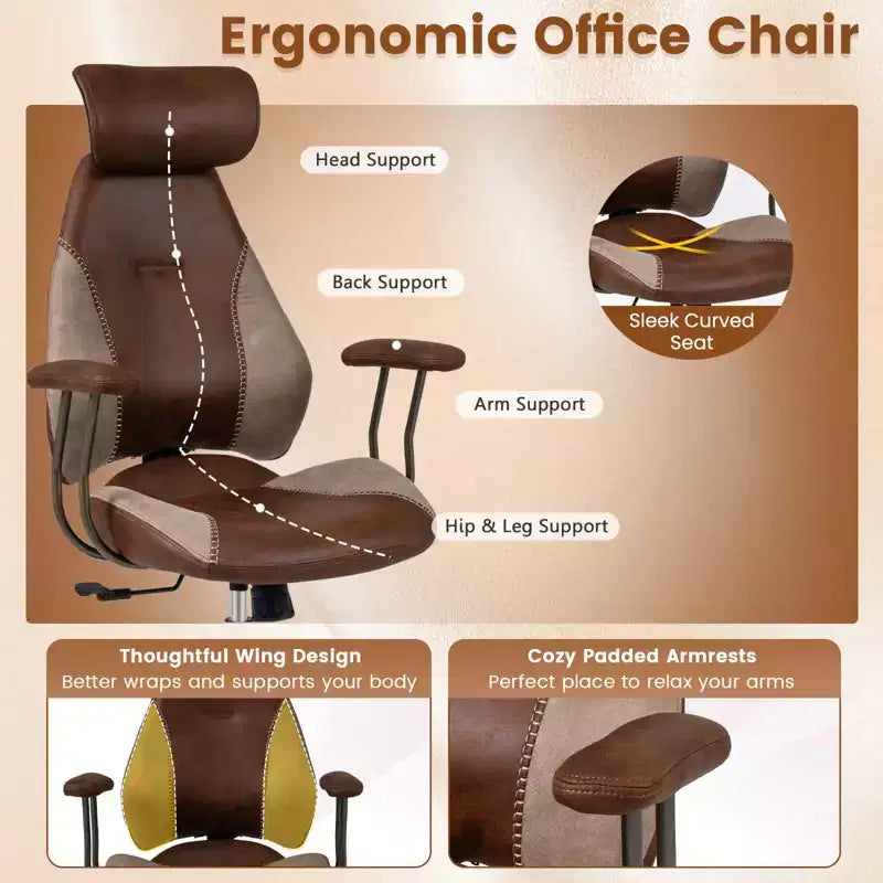 Chaise de bureau ergonomique Costway avec appui-tête 2D, dossier inclinable et roulettes, chaise de jeu bleue/marron et beige/grise et bleue