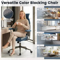 Chaise de bureau ergonomique Costway avec appui-tête 2D, dossier inclinable et roulettes, chaise de jeu bleue/marron et beige/grise et bleue