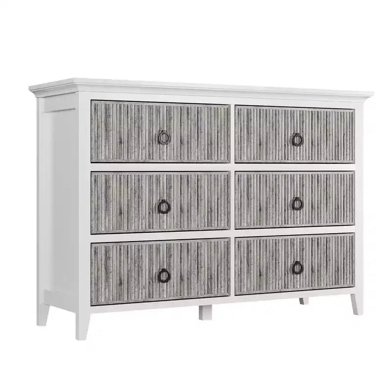 Commode moderne à 6 tiroirs cannelés COZONY avec panneau ondulé, coffre de rangement anti-basculement pour chambre à coucher, salon et couloir
