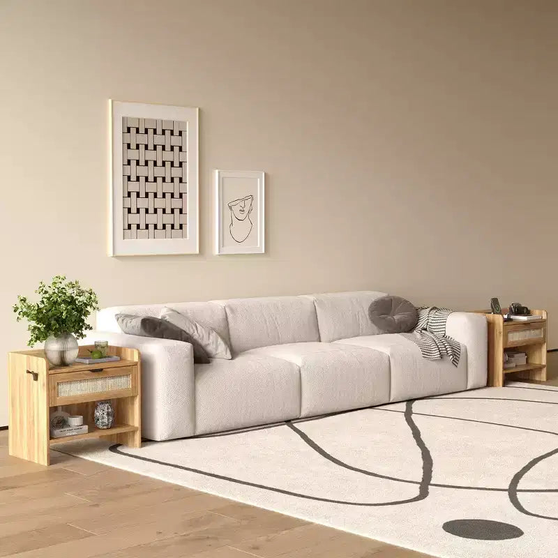 Lot de 2 tables de chevet en rotin avec station de recharge, table de nuit boho avec tiroir et étagère ouverte pour chambre, salon et bureau