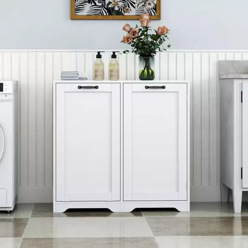 JVNOXK Meuble à linge de 80 cm avec portes et étagères, panier à linge inclinable et coulissant, étagères réglables, blanc