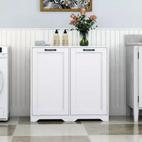 JVNOXK Meuble à linge de 80 cm avec portes et étagères, panier à linge inclinable et coulissant, étagères réglables, blanc