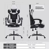 Chaise de jeu pivotante à 360° TUYOHW polyvalente, chaises de bureau réglables avec roulettes, dossier inclinable et repose-pieds, chaises de jeu vidéo ergonomiques, 136 kg max.