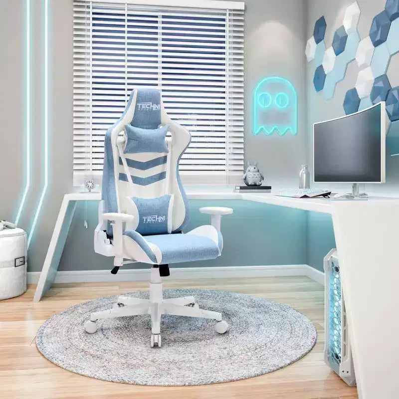 TUYOHW Chaise de jeu pivotante de 136 kg avec hauteur réglable, oreiller lombaire et appui-tête, roulettes, fauteuil de bureau ergonomique pour le bureau et la maison