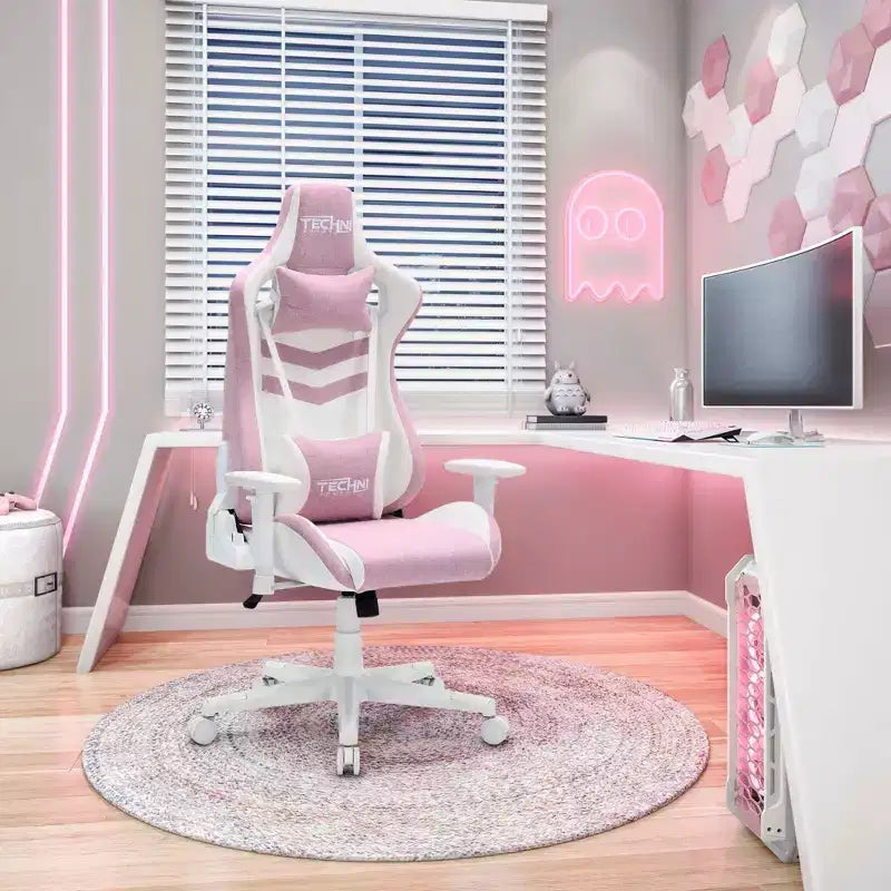 TUYOHW Chaise de jeu pivotante de 136 kg avec hauteur réglable, oreiller lombaire et appui-tête, roulettes, fauteuil de bureau ergonomique pour le bureau et la maison