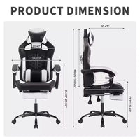 TUYOHW Chaise de Bureau Gaming Pivotante avec Roulettes, Dossier Inclinable, Hauteur d'Assise et Repose-Pieds Réglables, Chaise de Jeu Ergonomique, 136 kg Max