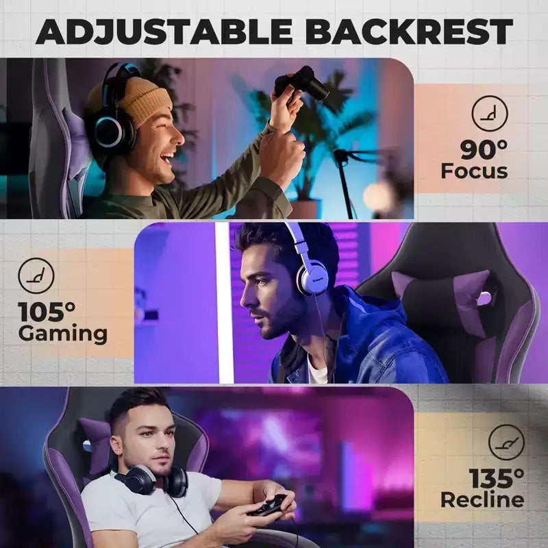 Chaise gaming pivotante TUYOHW à 360°, chaises de bureau à roulettes, dossier inclinable, hauteur d'assise et repose-pieds réglables, chaises de jeu vidéo ergonomiques, max 300 lb