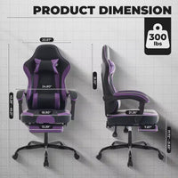 Chaise gaming pivotante TUYOHW à 360°, chaises de bureau à roulettes, dossier inclinable, hauteur d'assise et repose-pieds réglables, chaises de jeu vidéo ergonomiques, max 300 lb