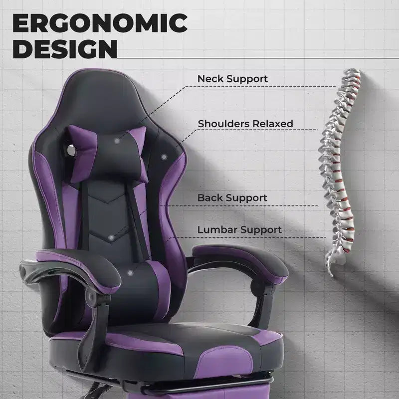 Chaise gaming pivotante TUYOHW à 360°, chaises de bureau à roulettes, dossier inclinable, hauteur d'assise et repose-pieds réglables, chaises de jeu vidéo ergonomiques, max 300 lb