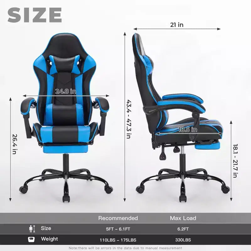 Chaise gaming pivotante TUYOHW à 360°, chaises de bureau à roulettes, dossier inclinable, hauteur d'assise et repose-pieds réglables, chaises de jeu vidéo ergonomiques, max 300 lb