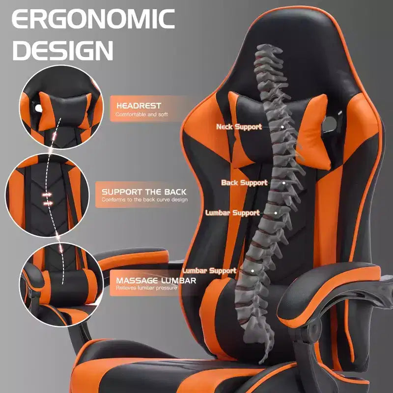 Chaise gaming pivotante TUYOHW à 360°, chaises de bureau à roulettes, dossier inclinable, hauteur d'assise et repose-pieds réglables, chaises de jeu vidéo ergonomiques, max 300 lb