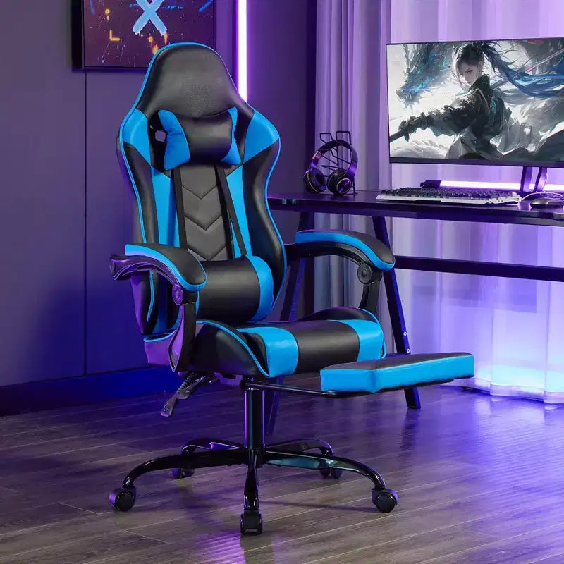 Chaise gaming pivotante TUYOHW à 360°, chaises de bureau à roulettes, dossier inclinable, hauteur d'assise et repose-pieds réglables, chaises de jeu vidéo ergonomiques, max 300 lb