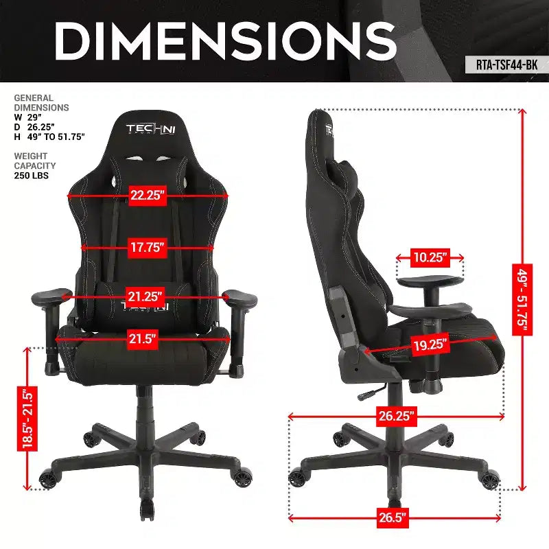 Chaise gaming ergonomique réglable TUYOHW pivotante à 360°, chaises de bureau avec coussin de tête et lombaire, chaise inclinable 90-150 pour le bureau et la maison, max 250 lb, noir