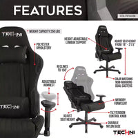 Chaise gaming ergonomique réglable TUYOHW pivotante à 360°, chaises de bureau avec coussin de tête et lombaire, chaise inclinable 90-150 pour le bureau et la maison, max 250 lb, noir