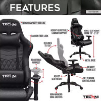 Chaise gaming ergonomique réglable TUYOHW, chaise de bureau pivotante à 360° avec coussin de tête et lombaire, chaise inclinable 90-150 pour le bureau et la maison, max 300 lb, noir