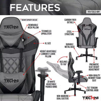Chaise de jeu ergonomique TUYOHW XL, pivotante à 360°, avec oreillers pour la tête et les lombaires, inclinable de 90 à 150° pour bureau et maison, charge maximale de 158 kg, grise