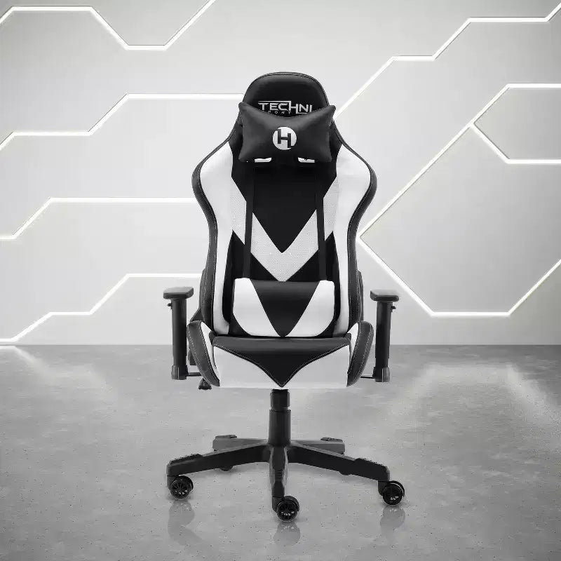 Chaise gaming ergonomique réglable TUYOHW, chaise de bureau pivotante à 360° avec coussin de tête et lombaire, chaise inclinable 90-150 pour le bureau et la maison, max 250 lb, blanc