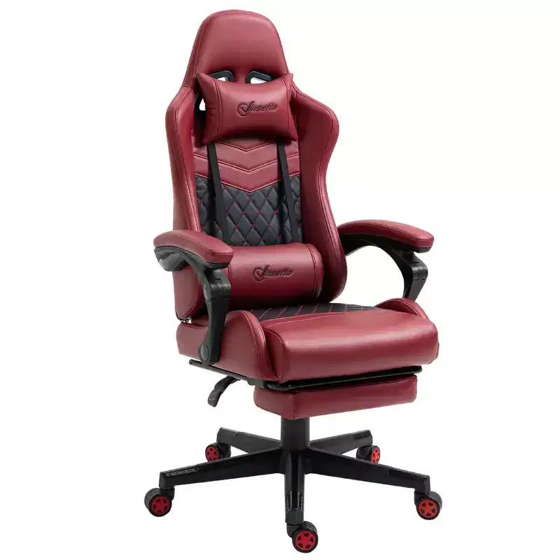 TUYOHW Chaise de Bureau Gaming Pivotante à 360°, avec Dossier Inclinable, Hauteur d'Assise et Repose-Pieds Réglables, Chaise de Bureau Ergonomique pour Jeux Vidéo 17-21, Rouge