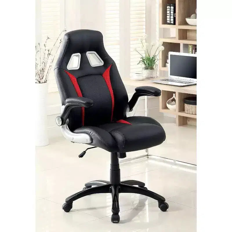 Chaise de jeu ergonomique réglable TUYOHW, chaise pivotante à 360° avec roulettes, chaise d'ordinateur noire/rouge pour le bureau et la maison, chaise de loisirs polyvalente