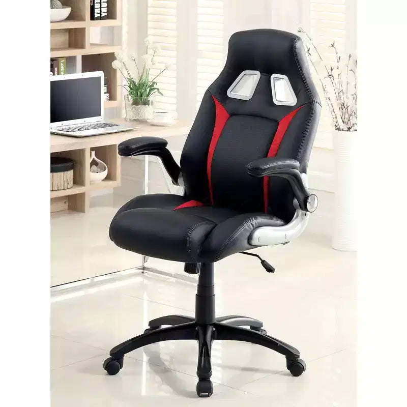 Chaise de jeu ergonomique réglable TUYOHW, chaise pivotante à 360° avec roulettes, chaise d'ordinateur noire/rouge pour le bureau et la maison, chaise de loisirs polyvalente