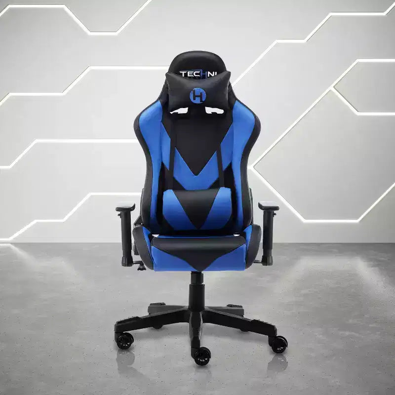 Chaise gaming ergonomique réglable TUYOHW, chaise de bureau pivotante à 360° avec coussin de tête et lombaire, chaise inclinable 90-150 pour le bureau et la maison, max 250 lb, bleu