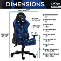 Chaise gaming ergonomique réglable TUYOHW, chaise de bureau pivotante à 360° avec coussin de tête et lombaire, chaise inclinable 90-150 pour le bureau et la maison, max 250 lb, bleu