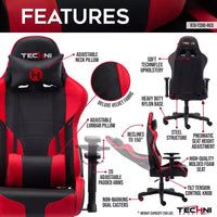 Chaise gaming ergonomique réglable TUYOHW, chaise de bureau pivotante à 360° avec coussin de tête et lombaire, chaise inclinable 90-150 pour le bureau et la maison, max 250 lb, rouge