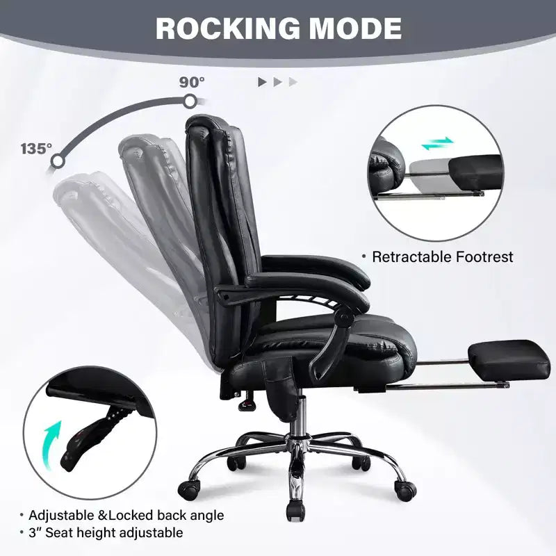 Chaise de massage TUYOHW, chaise patron pour le bureau, chaise de bureau ergonomique pivotante à 360° avec repose-pieds, chaise d'ordinateur inclinable à hauteur réglable, noir