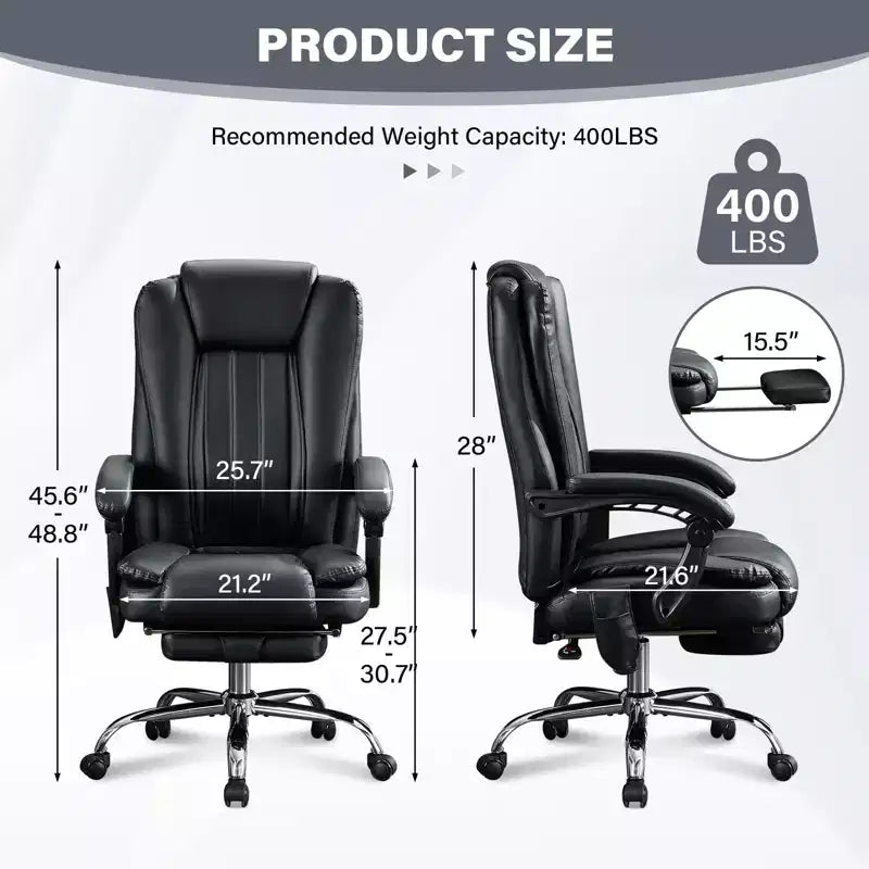 Chaise de massage TUYOHW, chaise patron pour le bureau, chaise de bureau ergonomique pivotante à 360° avec repose-pieds, chaise d'ordinateur inclinable à hauteur réglable, noir