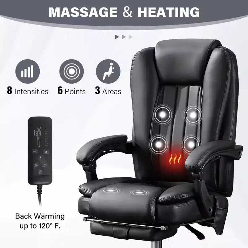 Chaise de massage TUYOHW, chaise patron pour le bureau, chaise de bureau ergonomique pivotante à 360° avec repose-pieds, chaise d'ordinateur inclinable à hauteur réglable, noir