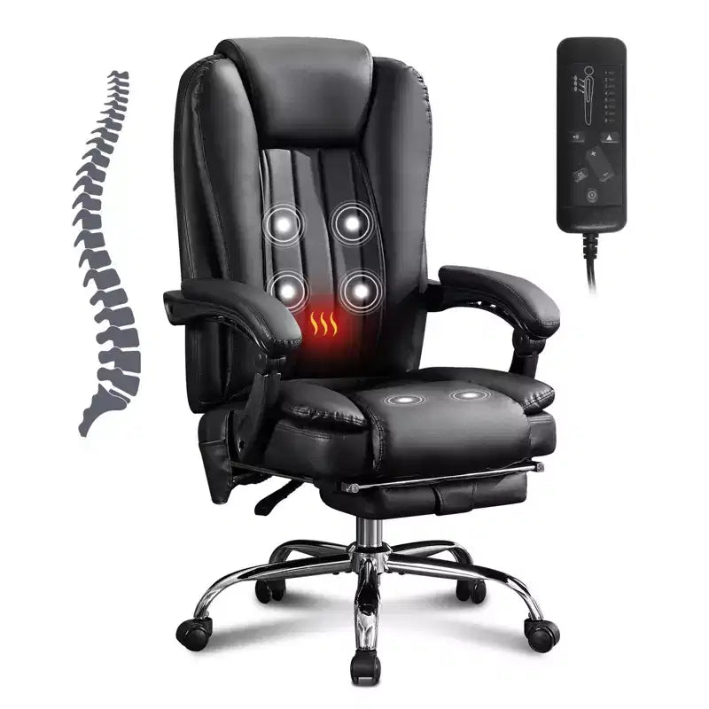 Chaise de massage TUYOHW, chaise patron pour le bureau, chaise de bureau ergonomique pivotante à 360° avec repose-pieds, chaise d'ordinateur inclinable à hauteur réglable, noir