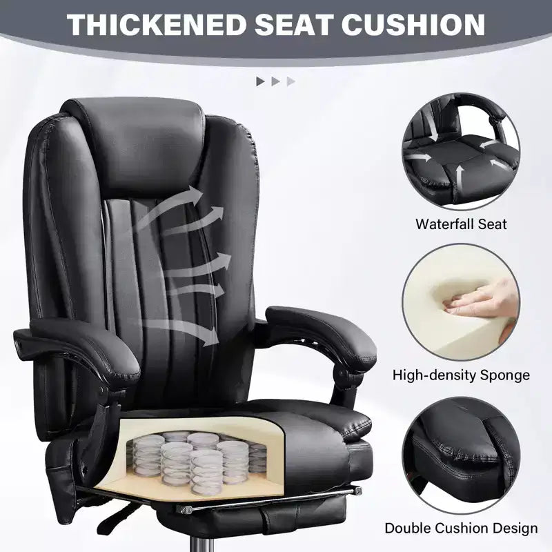 Chaise de massage TUYOHW, chaise patron pour le bureau, chaise de bureau ergonomique pivotante à 360° avec repose-pieds, chaise d'ordinateur inclinable à hauteur réglable, noir