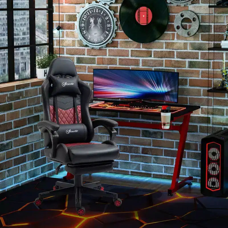 Chaise gaming pivotante TUYOHW 300 lb à hauteur réglable, coussin lombaire et de tête, chaises de bureau ergonomiques inclinables, chaise de jeu vidéo pour le bureau et la maison, noir