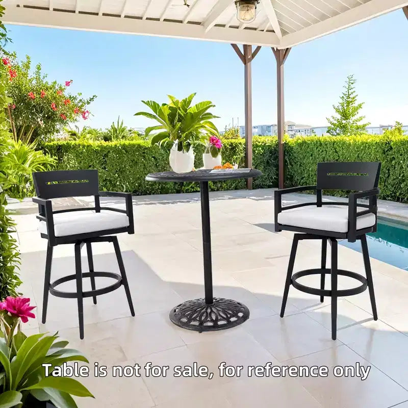 Lot de 2 tabourets de bar d'extérieur pivotants, chaise de bar de terrasse, en aluminium, pieds fuselés et coussin amovible