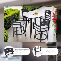 Lot de 2 tabourets de bar d'extérieur pivotants, chaise de bar de terrasse, en aluminium, pieds fuselés et coussin amovible