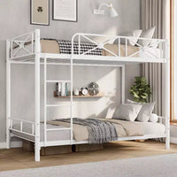 Lit superposé double blanc en métal, design industriel, barrières de sécurité, cadre en acier peu encombrant pour l'école, la chambre