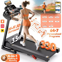 Tapis de course pliant capacité 300lbs pour la maison, tapis de course à inclinaison 3HP, 64+7 programmes, tapis de course portable, 7.5MPH, bande 5 couches, cours de jogging marche gratuits