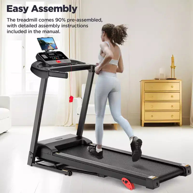 Tapis de course pliant capacité 300lbs pour la maison, tapis de course à inclinaison 3HP, 64+7 programmes, tapis de course portable, 7.5MPH, bande 5 couches, cours de jogging marche gratuits