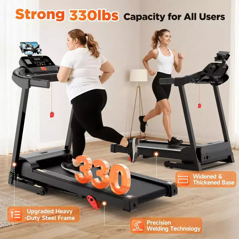 Tapis roulant pliable pour la maison, capacité de 136 kg, tapis de course inclinable 3 CV, 64+7 programmes, tapis de course portable, 12 km/h, bande de course à 5 couches, parcours de jogging et de marche gratuits